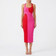 Naked Wardrobe Pink Red Colorblock Ribbed Racerback Midi Dress Small