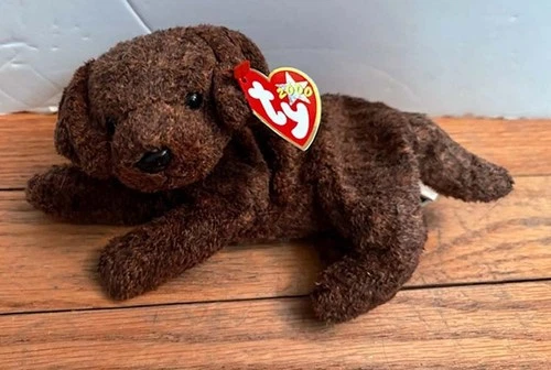 TY Beanie Baby Fetcher Dog Chocolate Lab Plush Stuffed Animal Vintage NWT