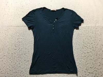 Active USA Henley Shirt Womens M Medium Dark Blue V Neck Button Short Sleeve