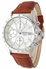 SEIKO Chronograph Watch Genuine Leather Belt White Light Brown Camel SND363P1-LB
