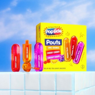 POPSICLE Pouts Lip Oils Trio - RARE Limited Edition - FULL SIZE - Brand NEW