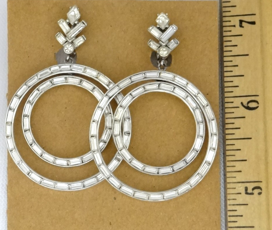 Alfred Philippe TRIFARI Silver Tone Baguette Vintage Clip-On Earrings RARE*