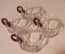 Set Of 4 Vintage Duncan & Miller Venetian Punch Glass Cups With Ruby Red Handle