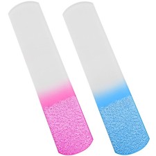 2Pcs Pink Blue Glass Foot File Pedicure 1 Count Pack of 2 , Blue Pink