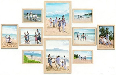 Set mit 10 beigen Fotorahmen für mehrere Bilder, Foto-Collage-Rahmen