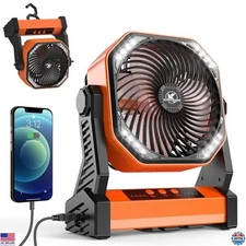 20000mAh Rechargeable Camping Fan - 58H Cooling, 4 Speeds, Light & Hook