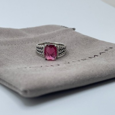 David Yurman Sterlingsilber zierlicher Wheaton Ring rosa Turmalin Diamanten Größe 6