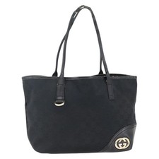 GUCCI GG Canvas Abbey Tote Bag Black Gold 169946 Auth BA6201