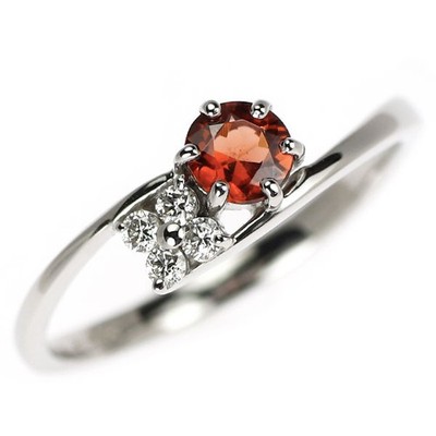 Pt900 garnet diamond ring D0.05ct - Auth free shipping from Japan- Auth SELBY_JA