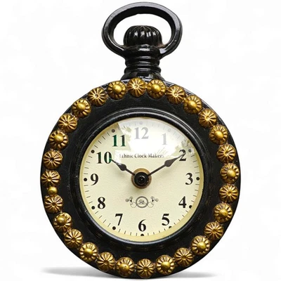 Horloge de table en bois fait main ancienne ferrures florales en laiton horlo... - Photo 1/4