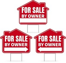 3PC For Sale By Owner Sign with Stakes, 17 Inches by 13 Inches - Double Sided...