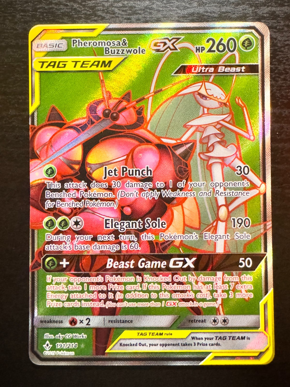 Pheromosa & Buzzwole GX (Full Art) 191/214 Ultra Rare SM Unbroken Bonds PTCG NM