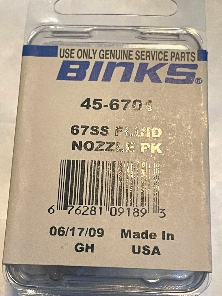 Binks 2100 2001 AIR SPRAY GUN FLUID NOZZLE 45-6701 67SS .086 2.2