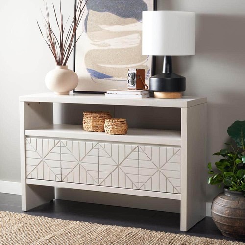 SAFAVIEH Zella 15 in. White Washed Rectangle Wood Console Table with Shelf - Picture 8 of 8