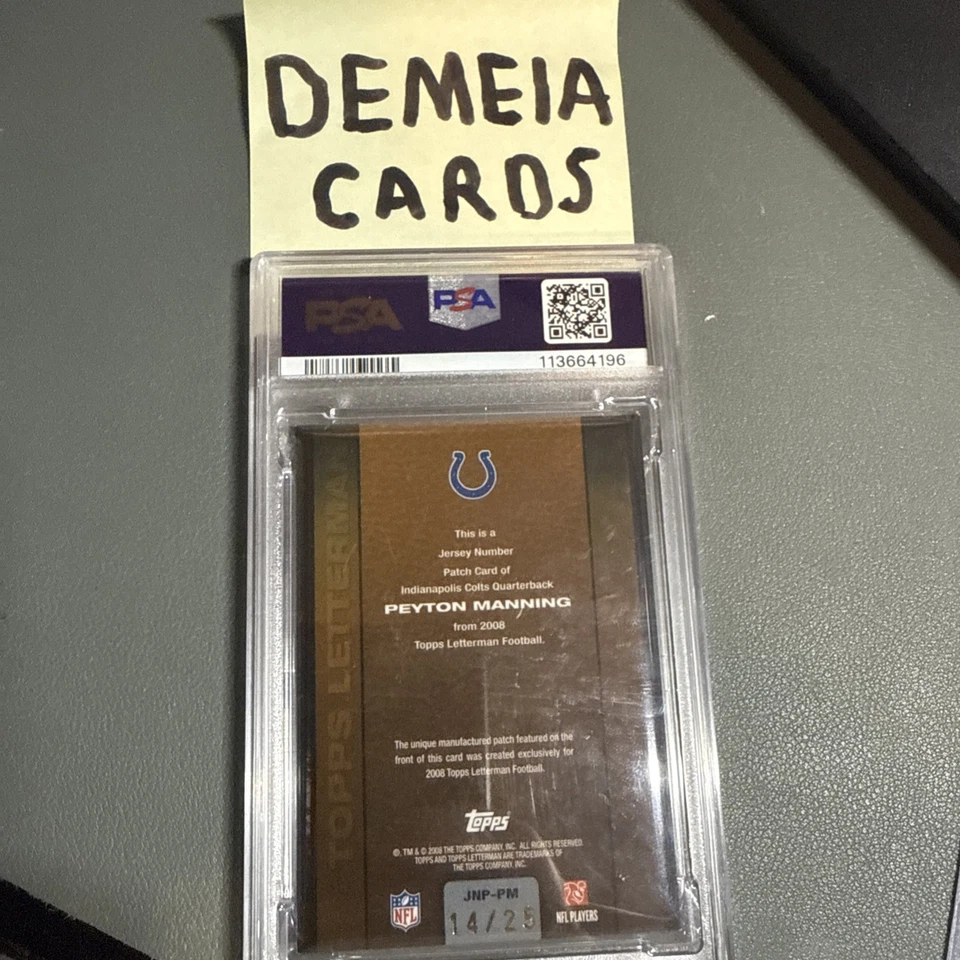 Camiseta deportiva Topps Letterman Peyton Manning 2008 parches número Foto 3 de 3