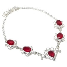 Red Garnet Handmade Gemstone 925 Sterling Silver Jewelry Necklace Size 18