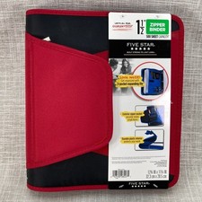 Five Star 1 1/2" Zipper Binder Red 500 Sheet Capacity 3-Pocket Expanding File