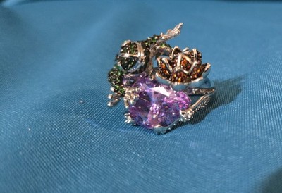 Seltener Frosch Amethyst Cocktail Ring Sterling und Kristall Prinzessin Amanda Borgese 8
