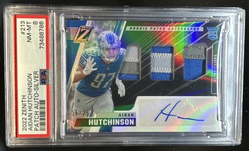 2022 Panini Zenith Aidan Hutchinson Rookie Patch Auto Silver RC #/25 Lions PSA 8