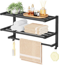 23.8" Towel Rack for Bathroom, 3 Tier Towel Shelf with Tower Bars, Bathroom
