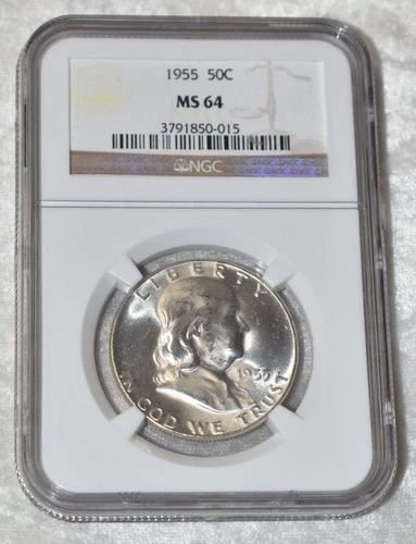 1955 P FRANKLIN 90% SILVER HALF DOLLAR NGC MS 64 MS64 PHILADELPHIA MINT USA COIN