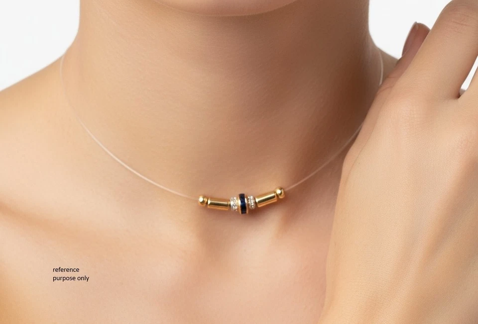 Colar divisor barra de enchimento ouro amarelo safira 6x7mm diamante branco empilhamento - Imagem 2 de 4