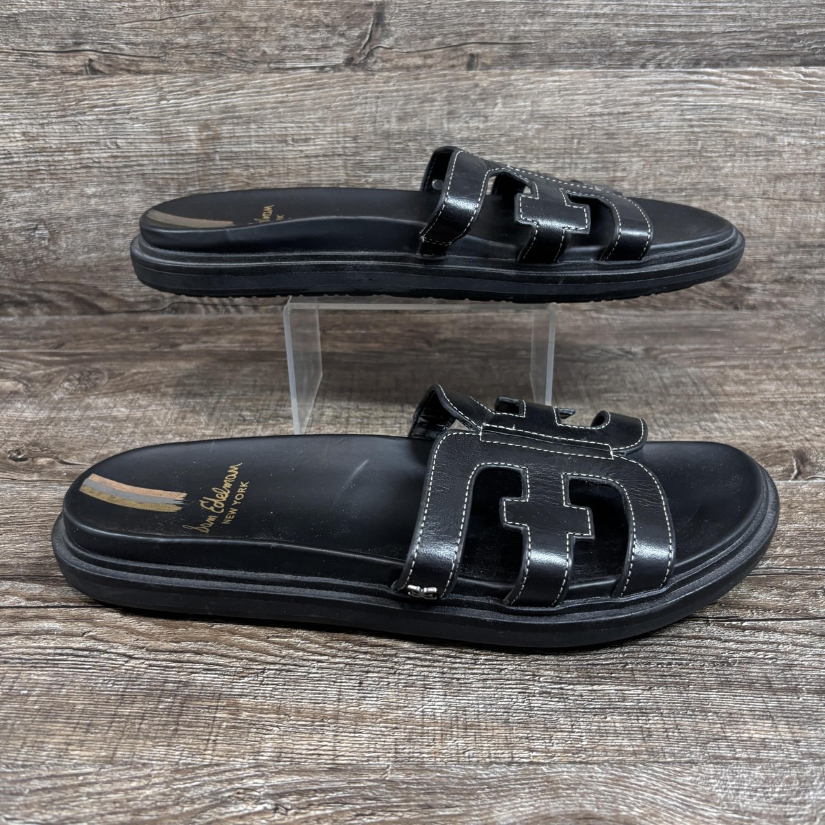 THE SANDALMAN　Model: #３ Bullhide Leather Sam Edelman Valeri Slides Women's 10M Black Leather Shoes Sandals