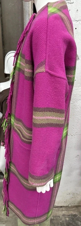 De Colección Neiman Marcus Rosa Cuadros Mujer Lana Larga Trench Coat Plumero Manta Talla S Foto 2 de 4