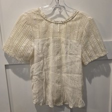 Mine Womens L Cream Crochet Lace Crinkle Blou...