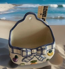 Fitz and Floyd Wall Pocket Vegetable Bowquet Veggie W/ Plaid Blue Bow Vintage