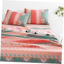 - Boho Bed Sheets, 4-Piece Sheet Set, Bohemian Chic Queen Orange Green