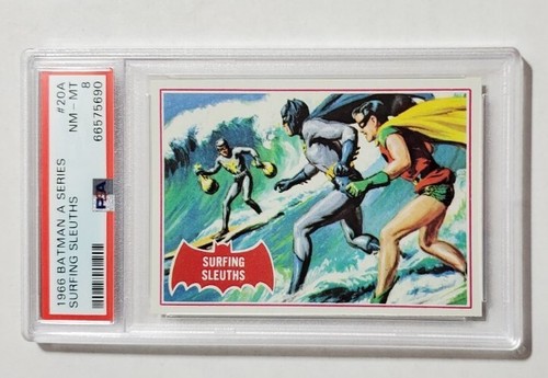 1966 Topps Batman Red Bat #20A Surfing Sleuths — PSA 8
