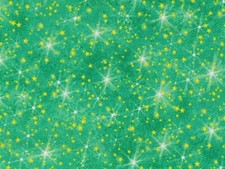 100 Cotton Fabric Yellow Stars and White Stars on Green - By the Yard