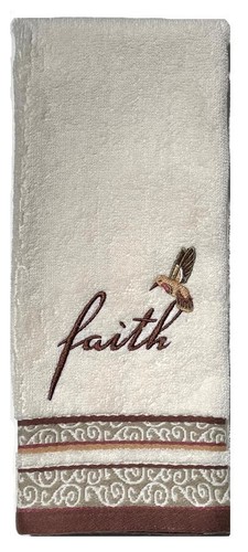 Saturday Night Inspire Luxury Embroidered Bird Natural Cotton Hand Towel "Faith" - Picture 4 of 5