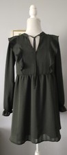 Loft Women Dress Style Mini Long Sleeves Green Olive V Neck Pull On Size XS New