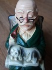 Vintage Ceramic Japan Coin Bank Old Man Rocking Chair With Dog Retirement Fund — photo 7