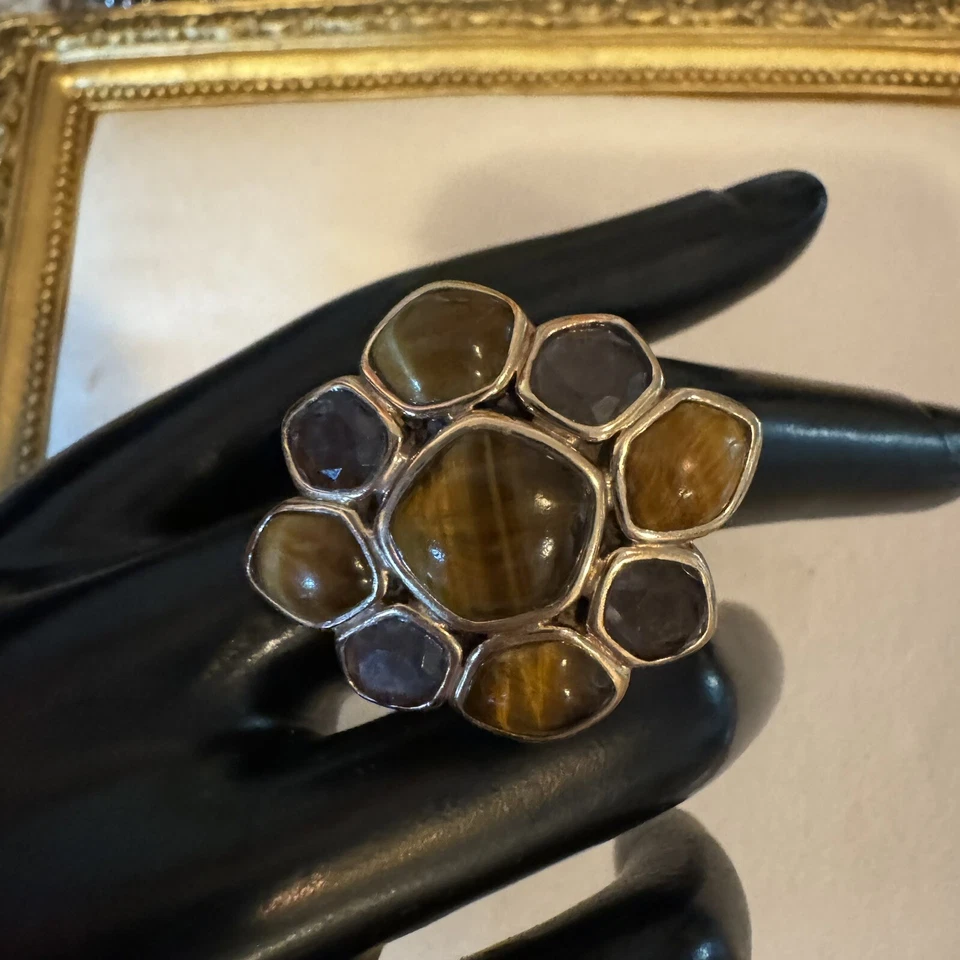 Barse Gold Tiger's Eye & Moonstone 粗宝石戒指 尺寸 11.5 波西米亚秋季 — 第 3/4 张图片