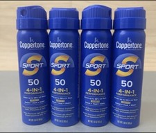  Lot of 4 Coppertone Sport 4-in-1 Performance SPF 50 Sunscreen Spray 1.6 oz ea