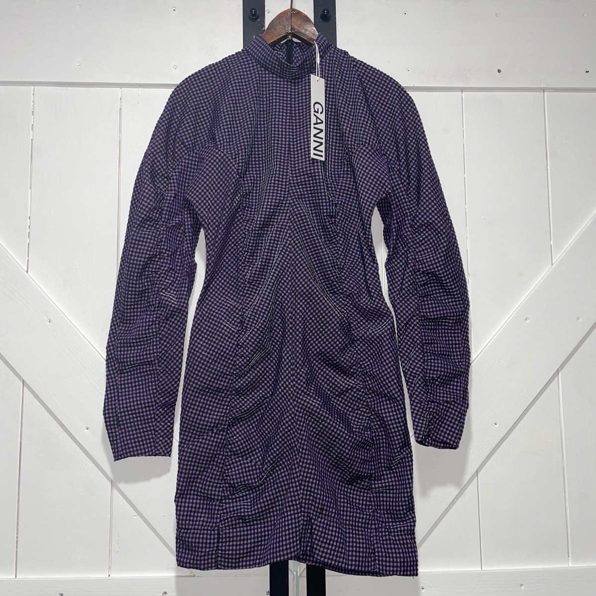 ganni seersucker dress purple Ganni