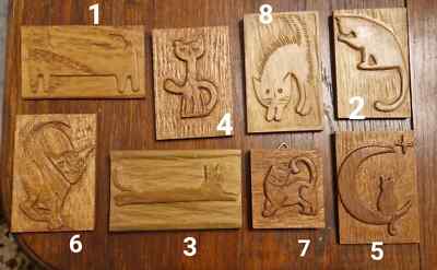 KATZEN - Auswahl handgefertigter Kunst - Holz, Steine, handgeschnitzt in UK, Preis pro Artikel