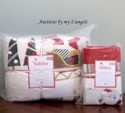 NEW Pottery Barn Kids MERRY SANTA Twin Quilt Std Sham Set