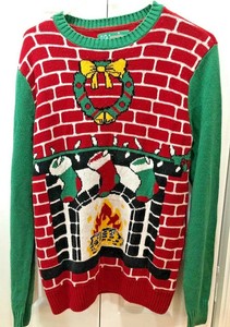 Ugly Christmas Sweater Fireplace 3 Stockings Mens Small Ebay