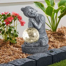 Solar Powered Buddha Light Outdoor Garden Ornament Decoration 20cm White LED