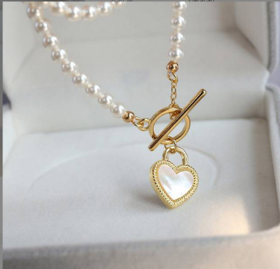 6MM White South Sea Shell Pearl 14K gold Plated Heart Pendant