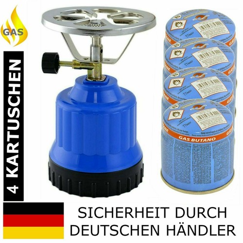 Mobiler Gaskocher Campingkocher 1 Flamme PiezoZündung+ 4X Kartusche