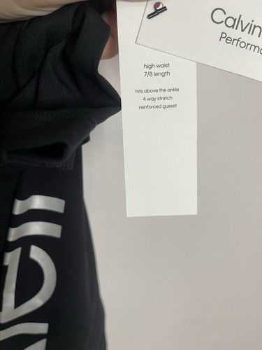 Calvin Klein Mujer XS Leggings Negros Plateados Spellout LOGO NUEVO CON ETIQUETAS - Imagen 8 de 9