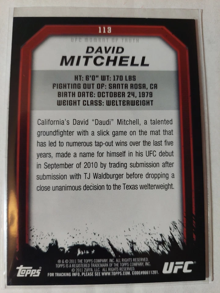 David Mitchell #113 2011 Topps UFC Moment of Truth Gold Parallel - Image 2 of 2