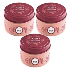 Pack of 3x Mrs. Meyer's Clean Day Limited Edition Soy Candle Tin, Rose, 2.9 oz