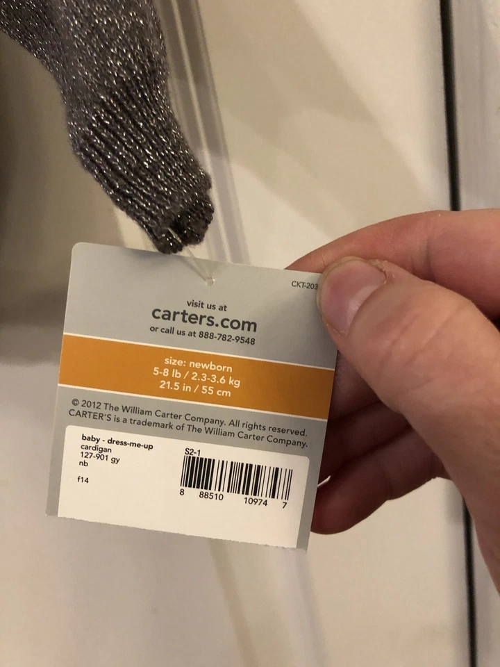 Новый с Ярлыками новорожденного Carter's кардиган Серебряный металлический SKU WR идеально подходит для Рождества - Изображение 3 из 4