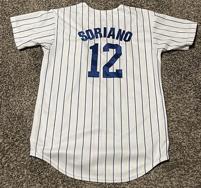 as-is* Mlb Chicago Cubs #12 Soriano Striped Button Up Baseball Jersey